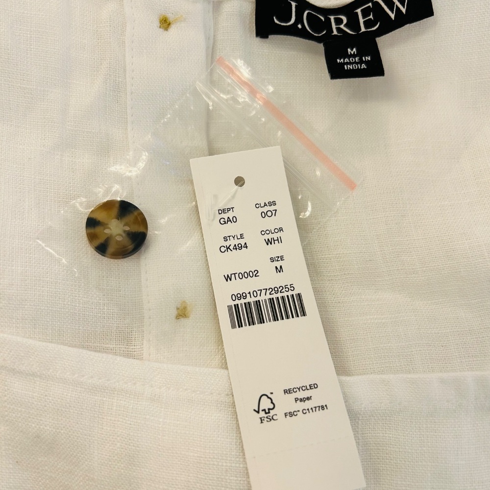 J Crew white Squareneck button-back top in linen M NWT - Picture 6 of 8